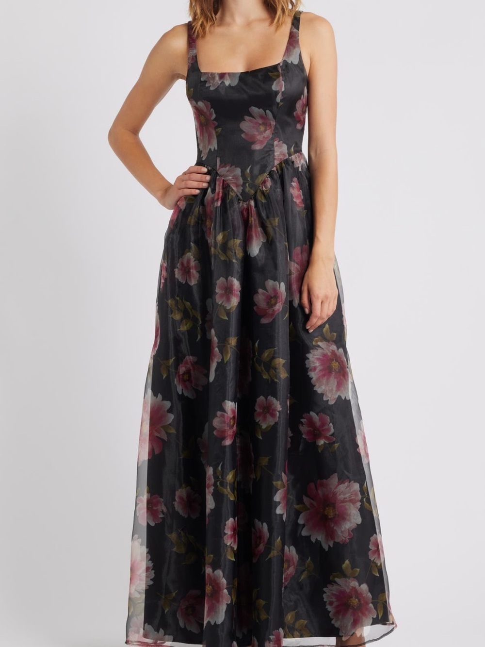 Lulu's Black Maxi Dress with Pink Floral Print, Maelyn, large